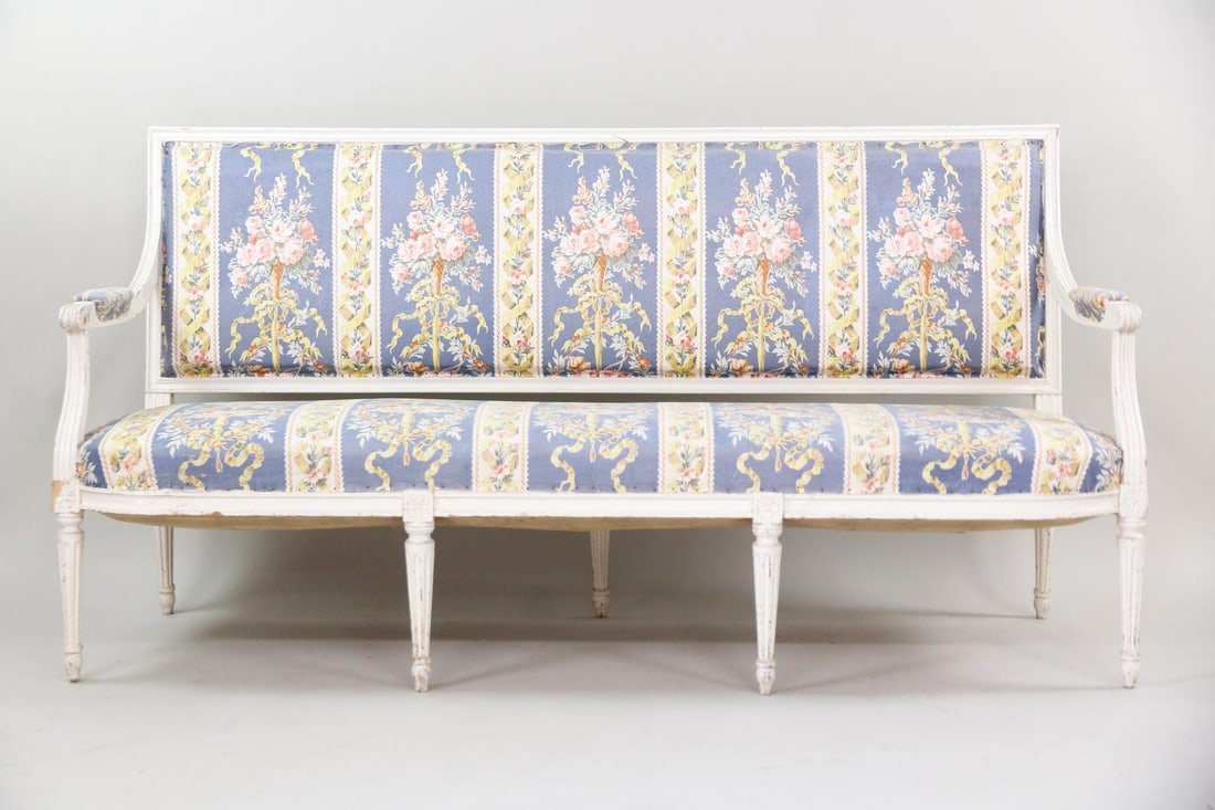 Gustavian Carved Settee Bench with Floral Upholstery (1 of 17)