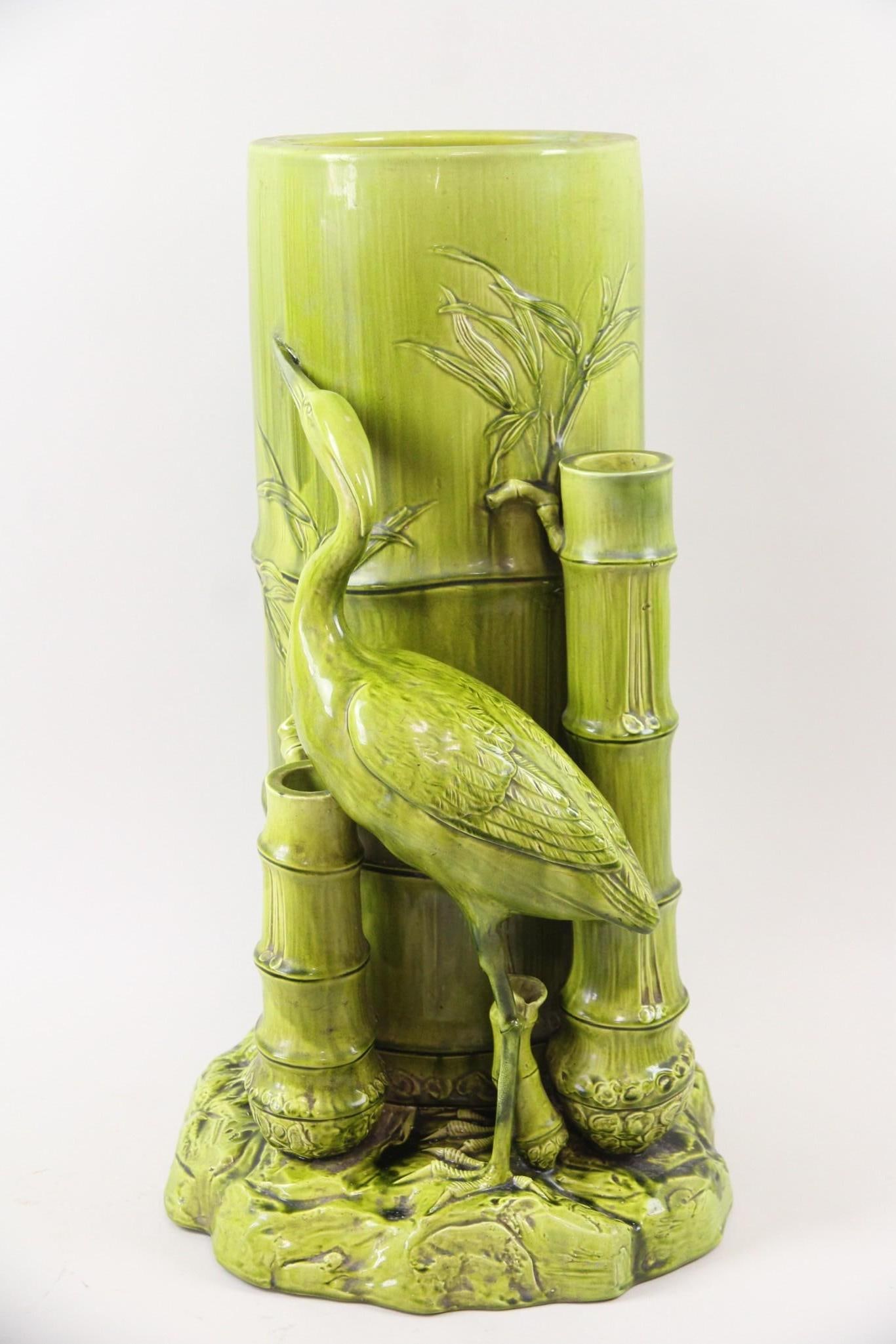 Aesthetic Movement Majolica Umbrella Stand with Heron (1 of 11)