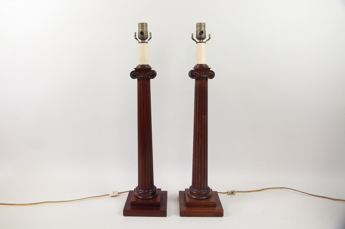 Pair of Neoclassical Wood Ionic Empire Style Column Table Lamps (1 of 12)
