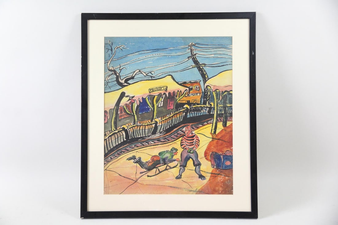 Carl Reed Painting of Sledding, Pulp Comic Artist (1 of 10)