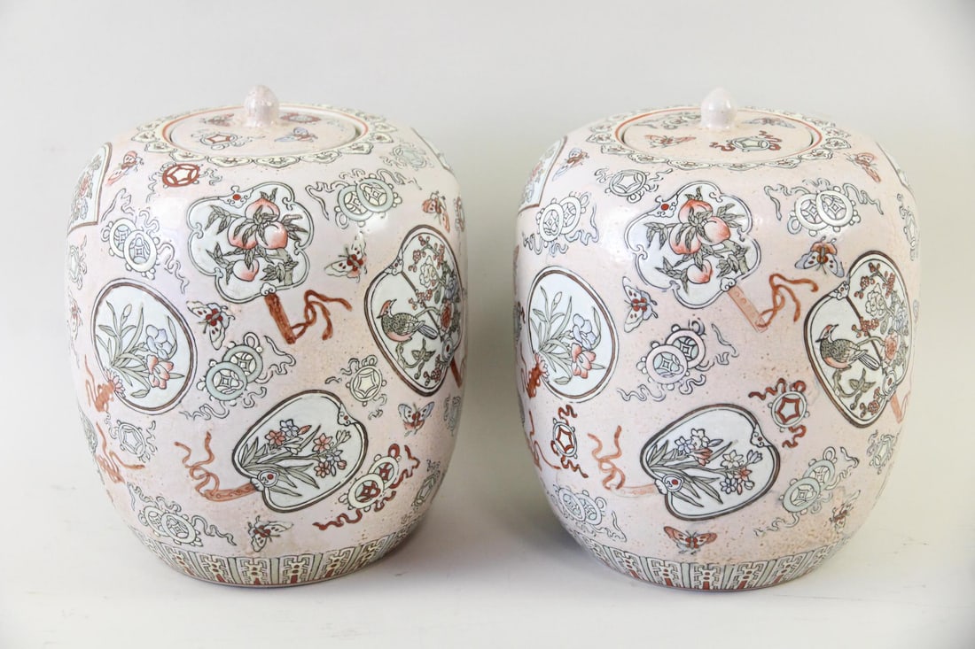 Pair of Chinese Porcelain Famille Rose Ginger Jars (1 of 8)