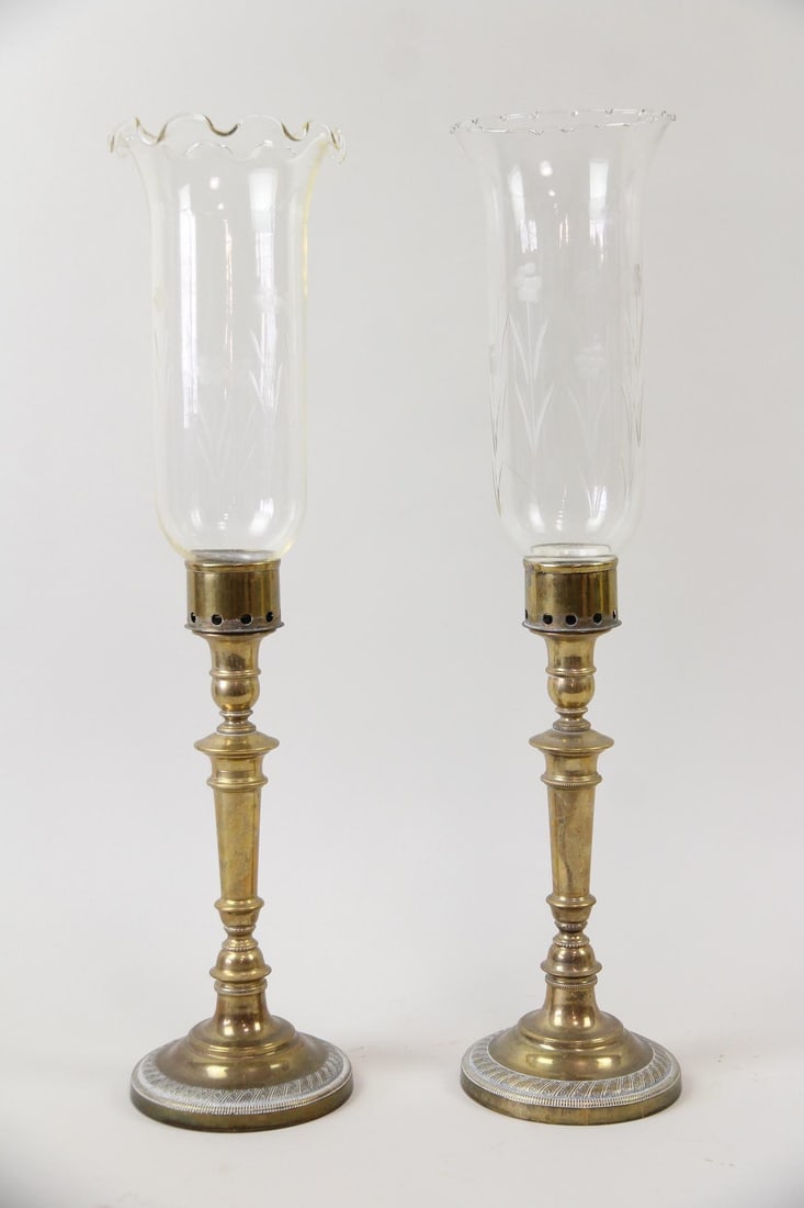 Pair of Regency Brass Storm Lights, Hurricane Candle Holders (1 of 10)
