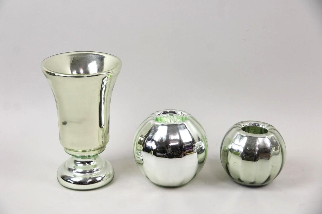 Lot of 3 Czechoslovakian Green Mercury Glass Vases (1 of 11)