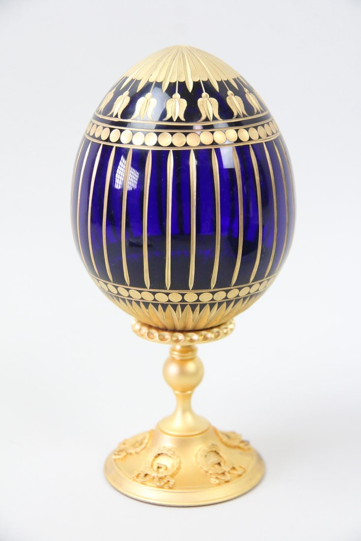 Faberge Easter Egg, Gilt & Cobalt Blue Crystal Glass (1 of 13)