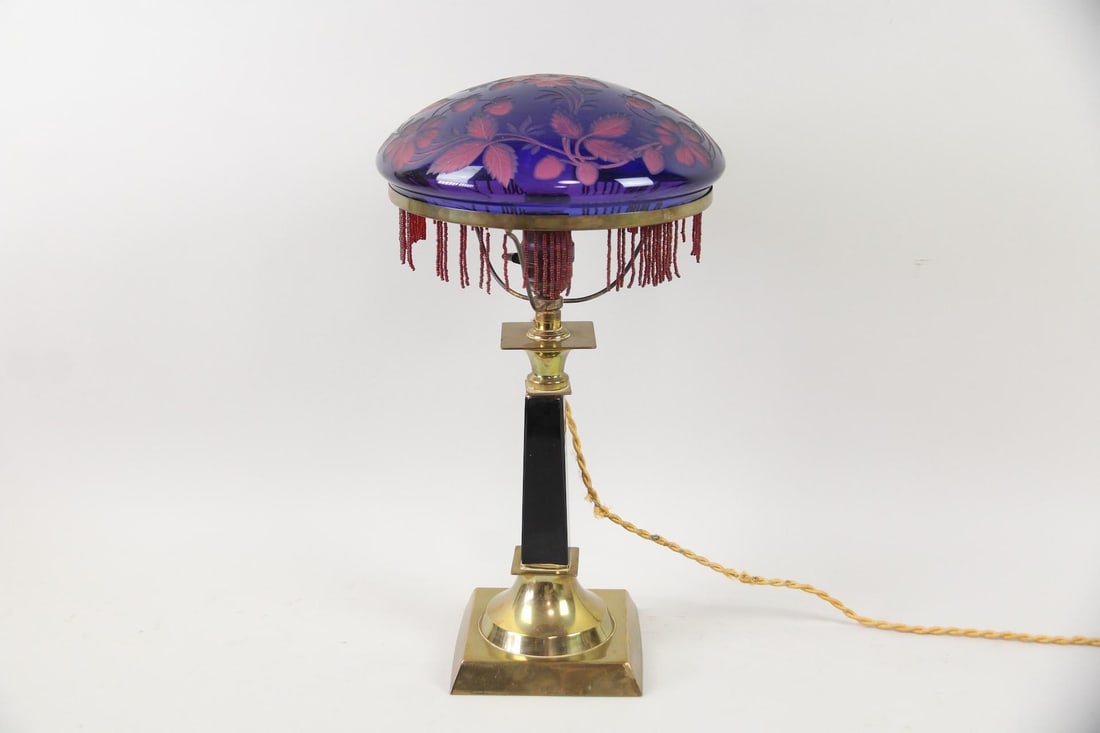 Art Nouveau Cobalt & Pink Glass Lamp, Boho (1 of 10)