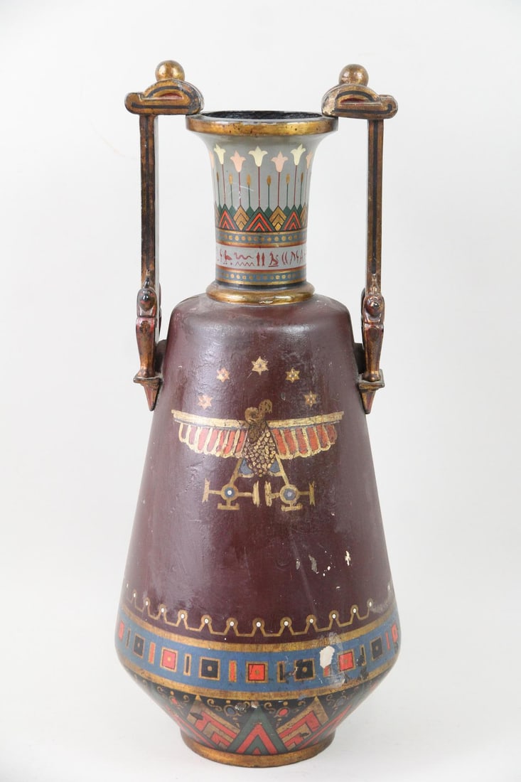 Egyptian Revival Painted Cast Iron Urn Vase (1 of 13)