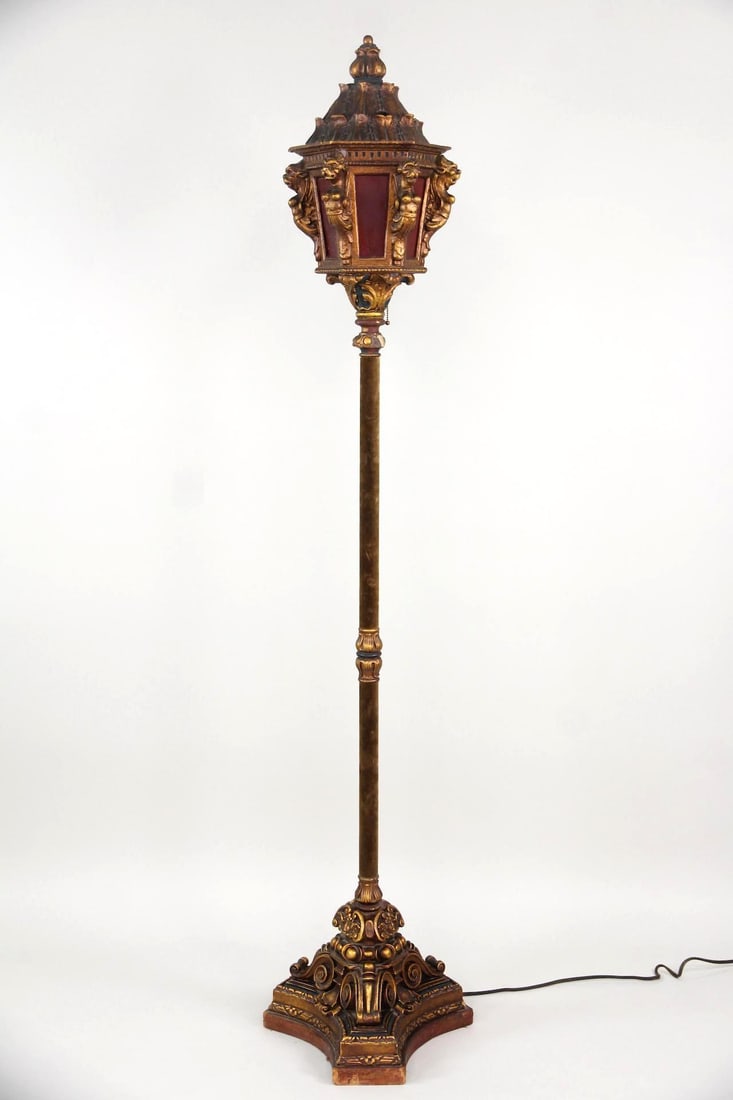 Giltwood and Velvet Baroque Venetian Style Lantern Floor Lamp (1 of 14)
