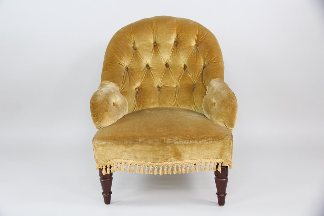 Tufted Tub Chair, Mustard Velvet with Fringe (1 of 20)