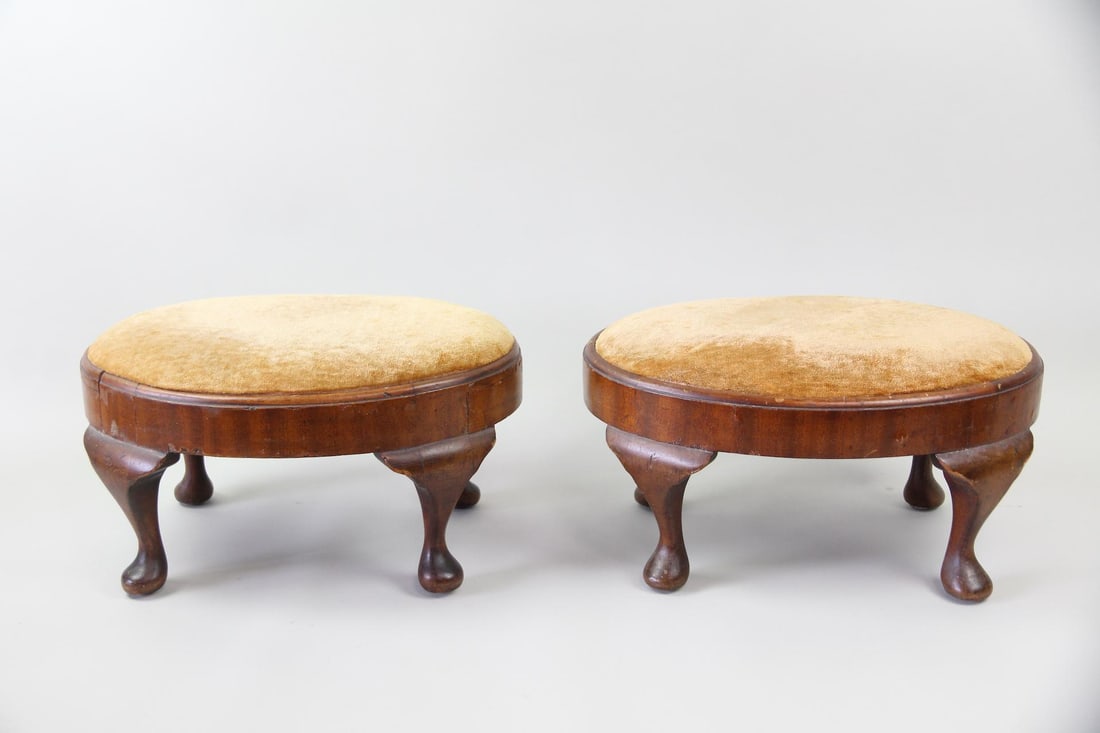 Pair of Oval Queen Anne Velvet Foot Stools (1 of 11)
