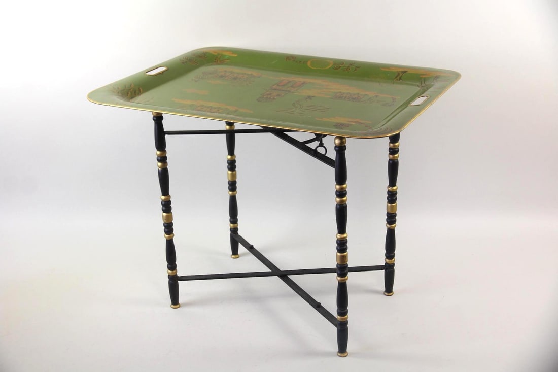 Green & Gold Chinoiserie Tole Tray Table (1 of 11)