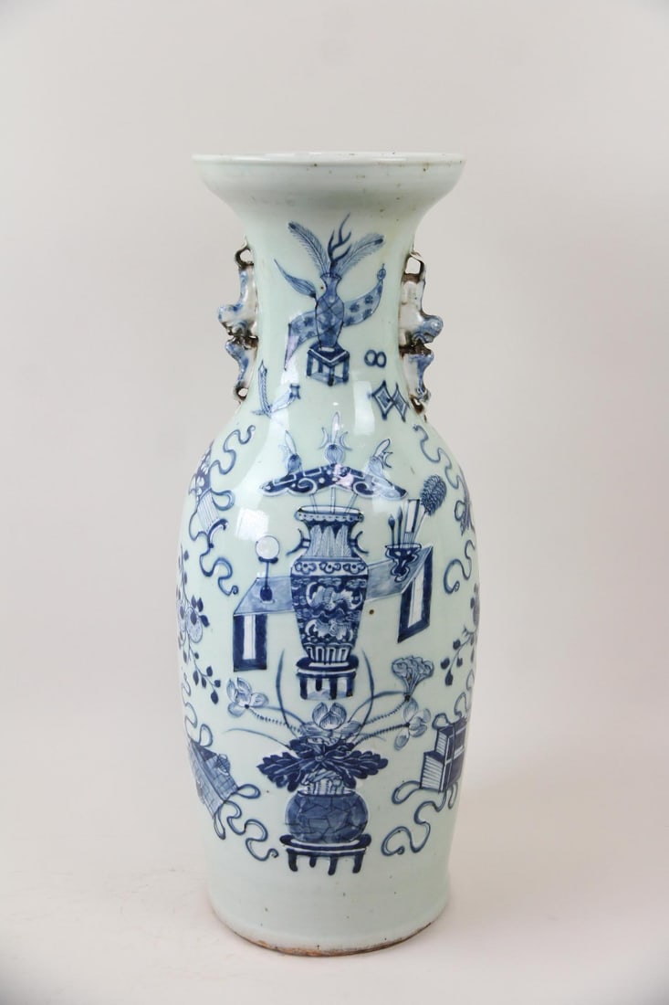Large Chinese Blue and White Celadon Baluster Vase (1 of 12)