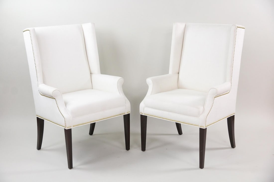 Pair of Ethan Allen Yves Host Wingback Armchairs (1 of 15)