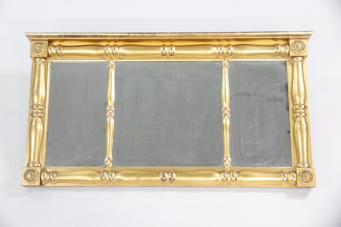 Federal Three-Panel Gold Gilt Overmantel Mirror, Giltwood (1 of 11)