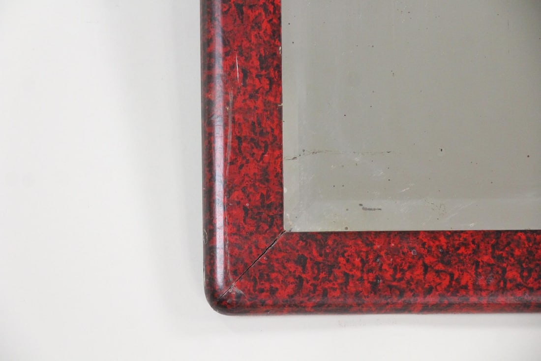 Red Lacquered Beveled Mirror - 2