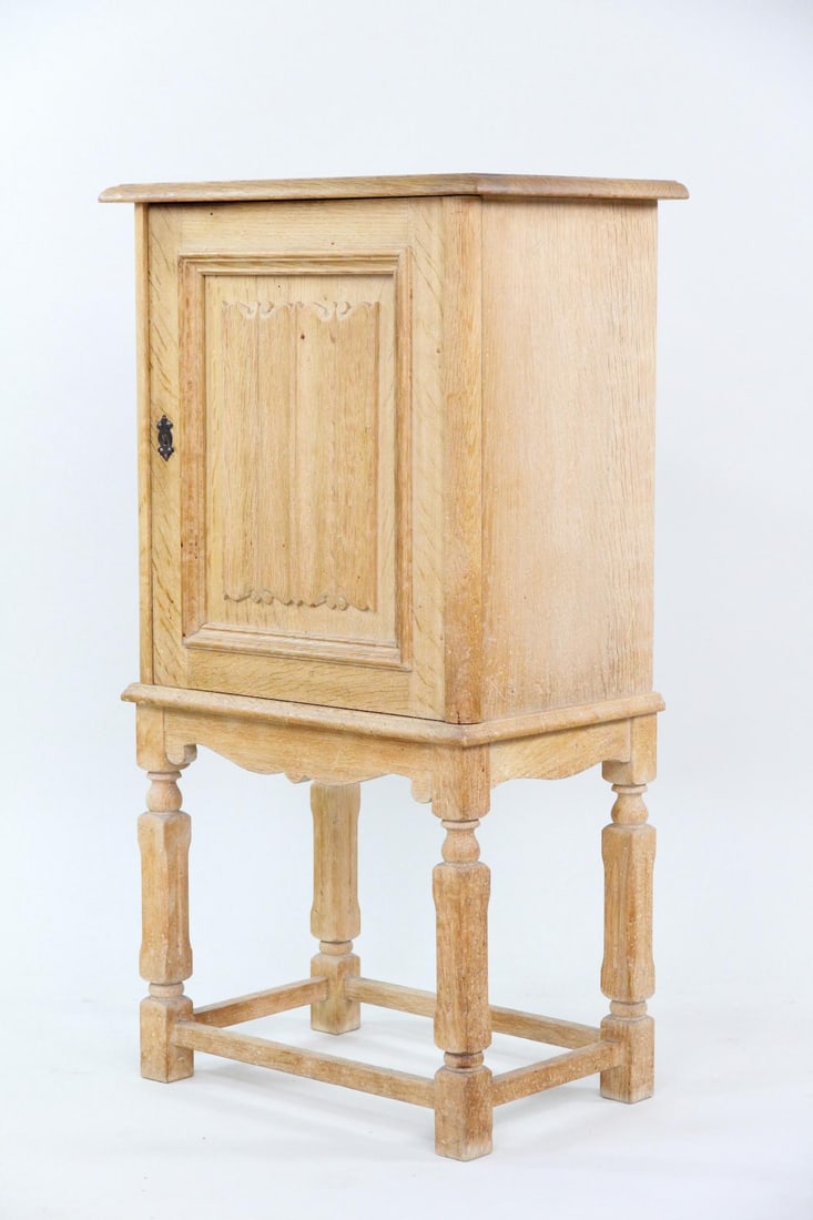 Rustic Danish Oak Thin Tall One-Door Cabinet, Henning Kjaernulf (1 of 12)