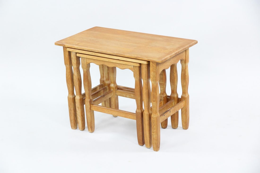 Set of 3 Brutalist Oak Nesting Tables, Henning Kjaernulf (1 of 10)