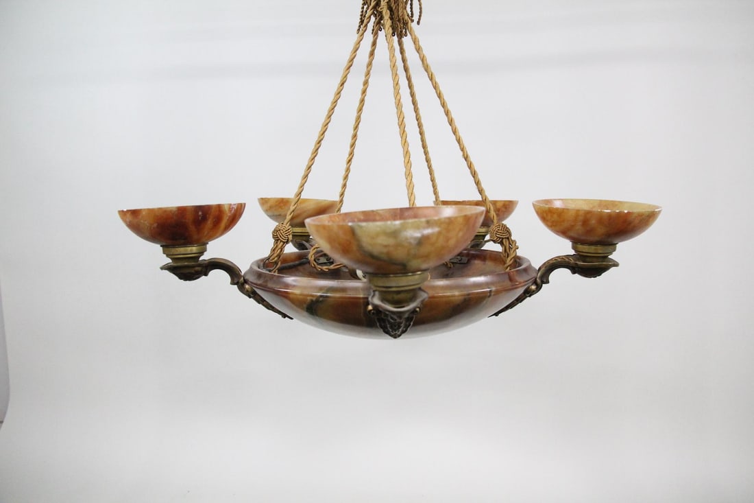 Art Deco Alabaster Hanging Lamp with Saucer Shades (1 of 18)
