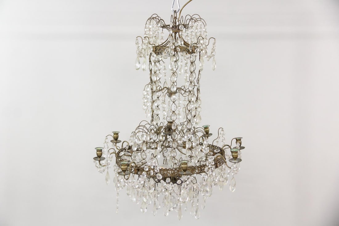 Large Gustavian Brass & Cut Glass Chandelier (1 of 12)