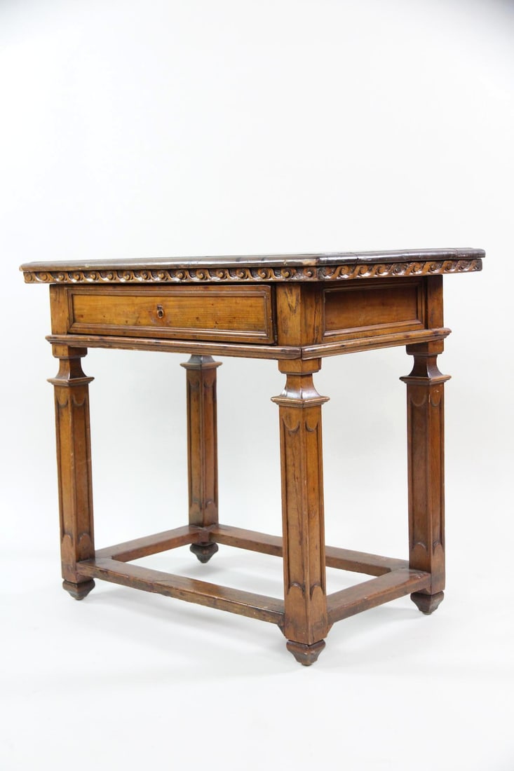 19th C. Carved Wooden One-Drawer Console Table (1 of 18)