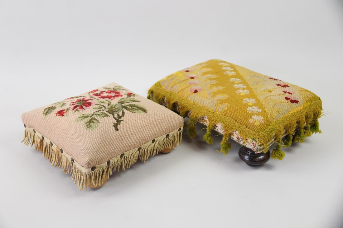 Lot of 2 Needlepoint Tapestry Foot Stools with Tassels (1 of 11)