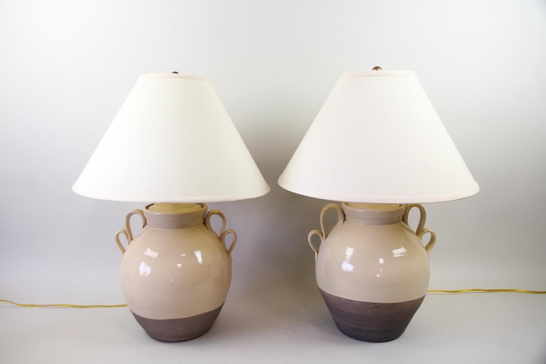 Pair of Rowe Pottery Works Stoneware Jug Lamps (1 of 12)