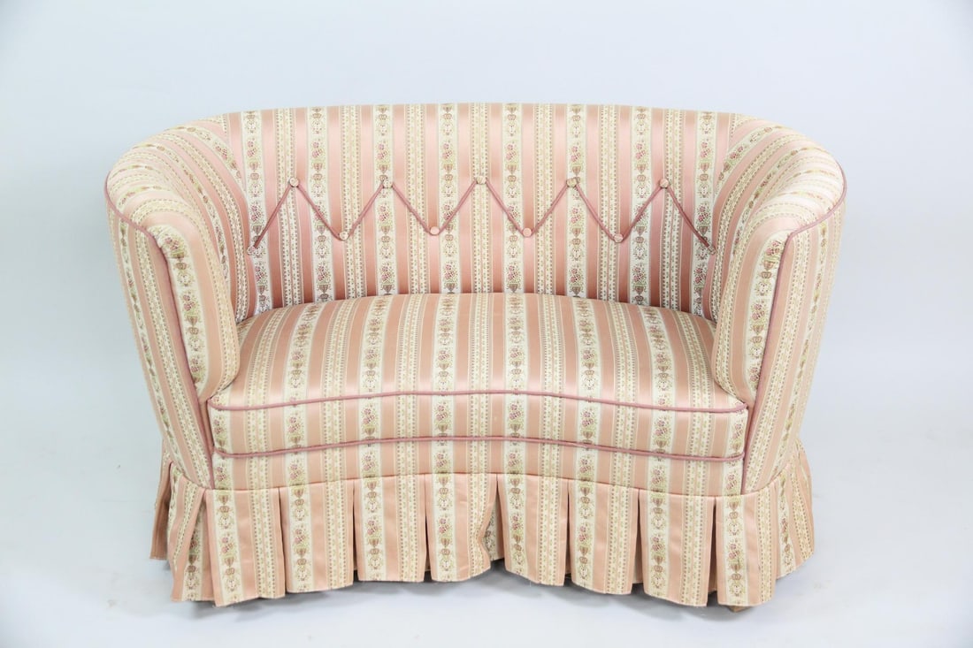 Curved Settee Loveseat with Floral Damask Upholstery (1 of 14)