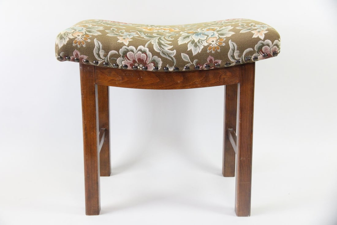 Curved Footstool Bench with Floral Upholstery (1 of 9)