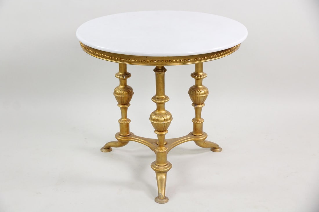 Neoclassical Side Table Gold Painted and Marble Top (1 of 12)