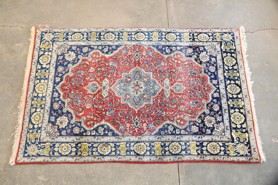 Persian Tabriz Style Wool Rug, Blue, Yellow, & Red (1 of 11)