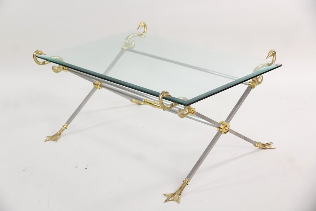 Glass & Metal Coffee Table, Swan Motif (1 of 12)