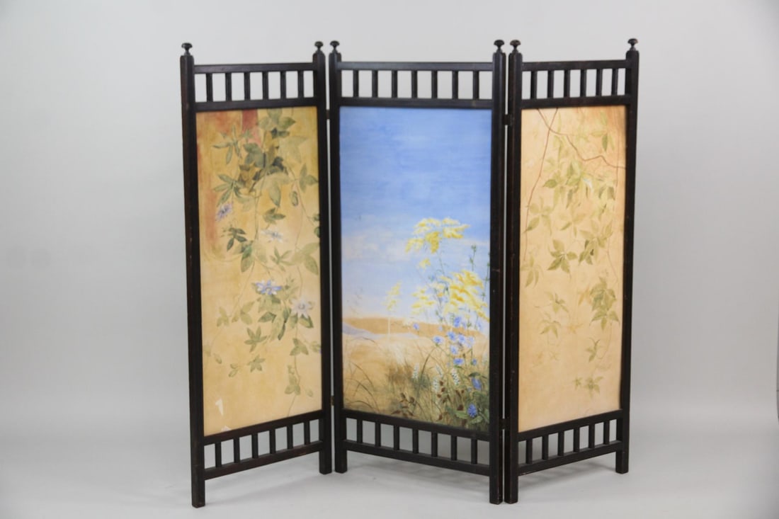 Victorian Painted 3 Panel Screen Room Divider (1 of 11)