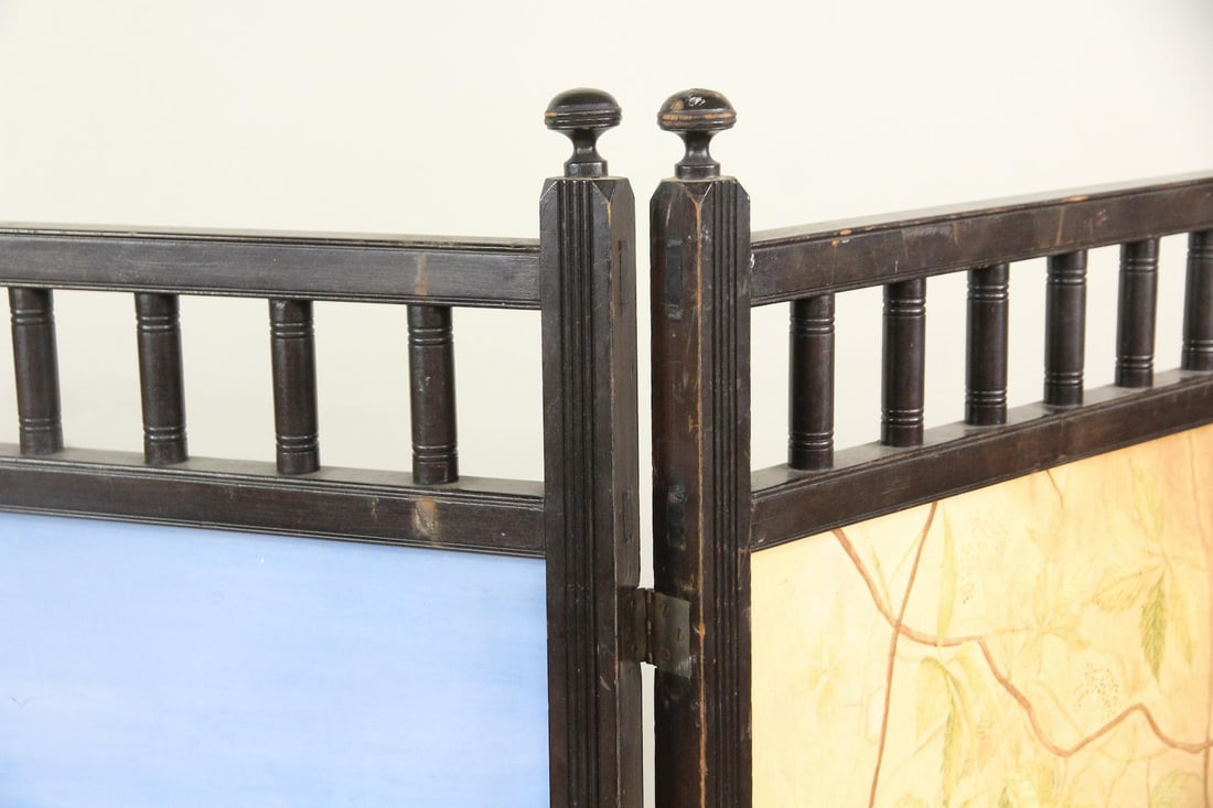 Victorian Painted 3 Panel Screen Room Divider - 3
