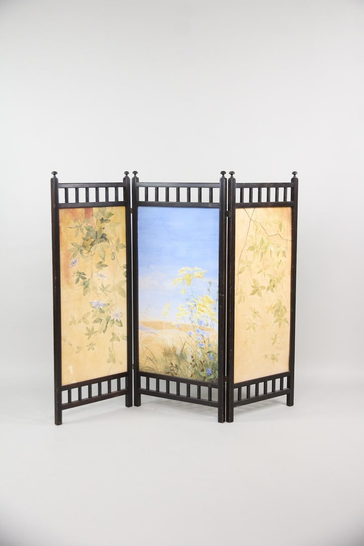 Victorian Painted 3 Panel Screen Room Divider - 6