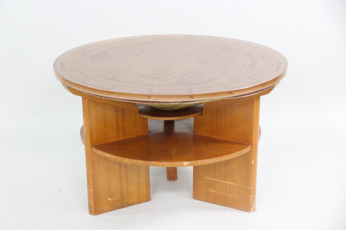 Art Deco Light-Up Coffee Table, Etched Fish & Coral (1 of 12)