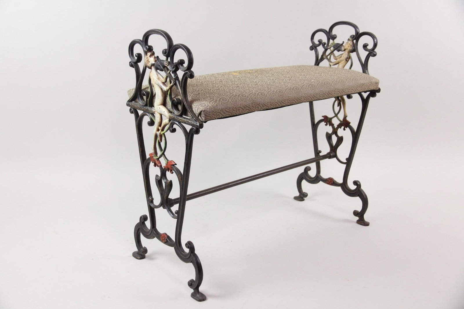 Art Nouveau Cast Iron Bench with Violinist Motif (1 of 10)