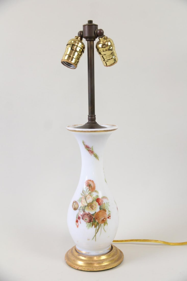 Porcelain Vase Lamp with Painted Flowers (1 of 8)
