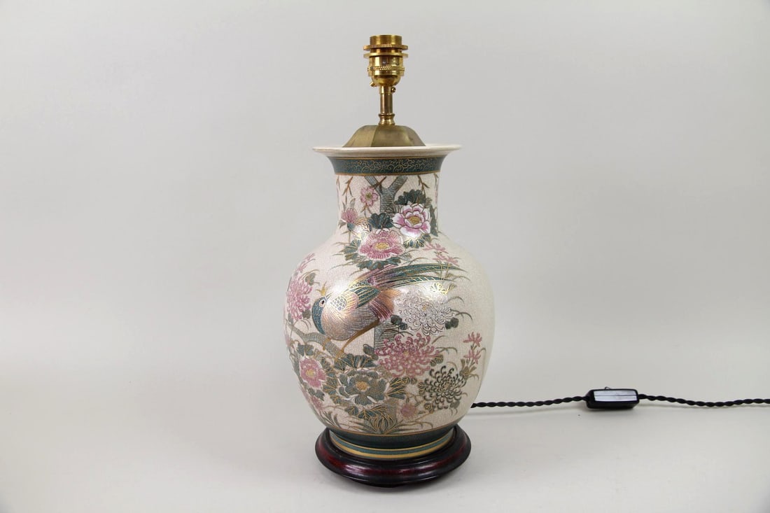 Asian Porcelain Urn Table Lamp, Birds & Flowers (1 of 11)