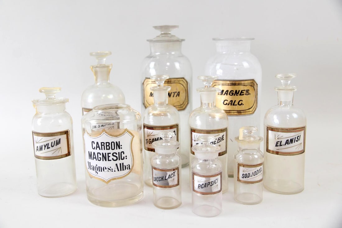 Lot of 11 Glass Apothecary Jars with Latin Labels (1 of 16)