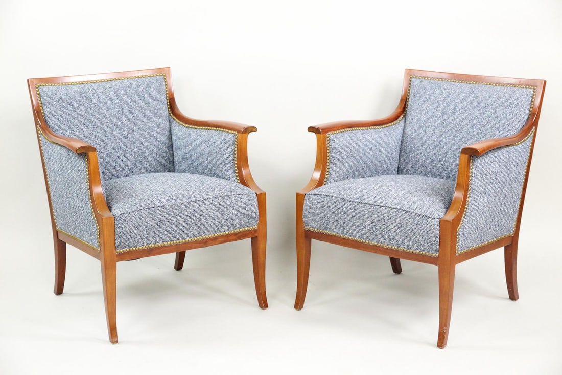 Pair of Fritz Henningsen Blue Upholstered Easy Chairs (1 of 15)