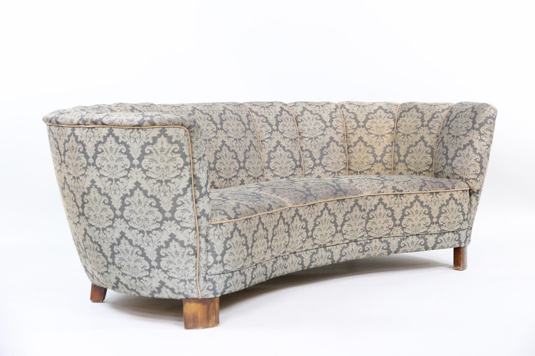 Blue Damask Banana Sofa - 5