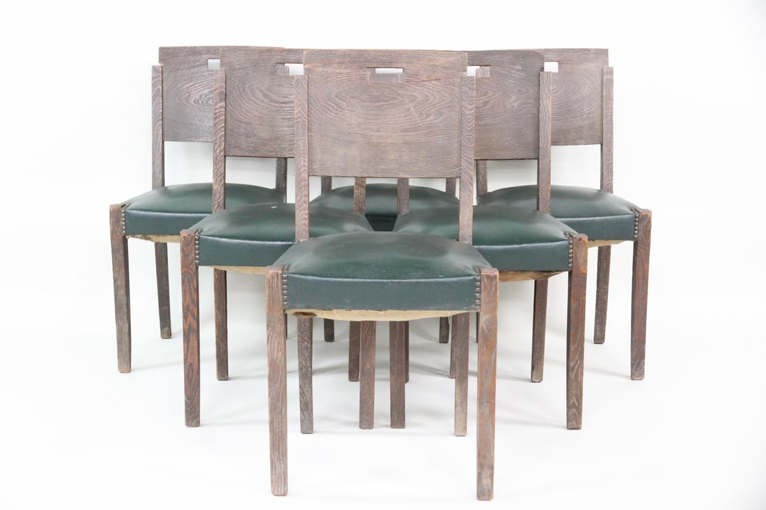 Set of 6 French Oak Dining Chairs, Charles Dudouyt (1 of 17)