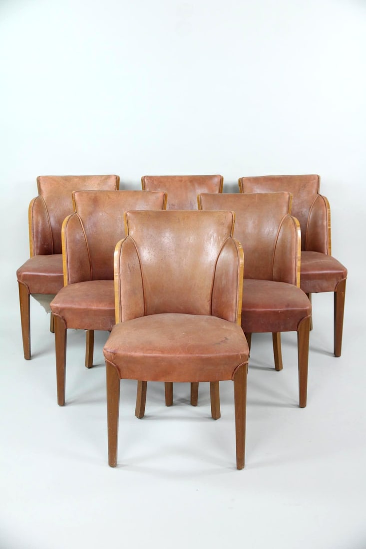 Set of 6 Burl Wood & Leather Dining Chairs, Harry and Lou Epstein (1 of 20)