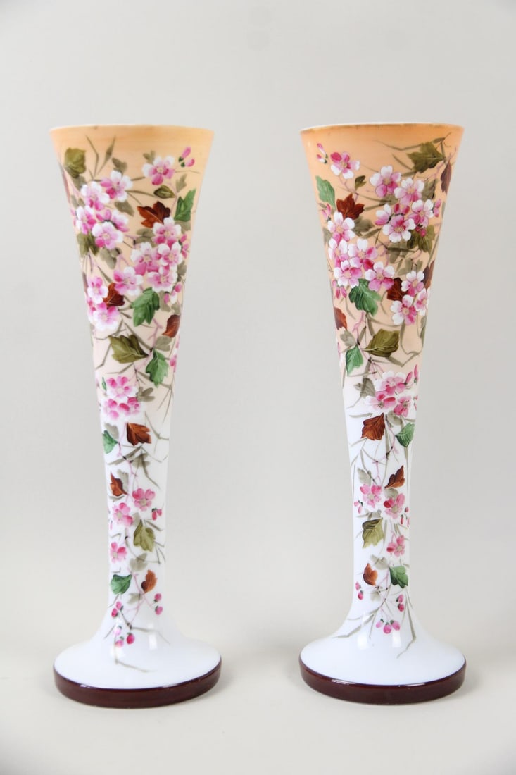 Pair of Glass Vases Painted with Cherry Blossoms (1 of 11)