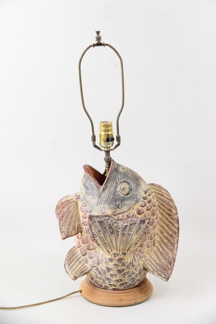 Sculptural Terracotta Pottery Fish Lamp (1 of 10)