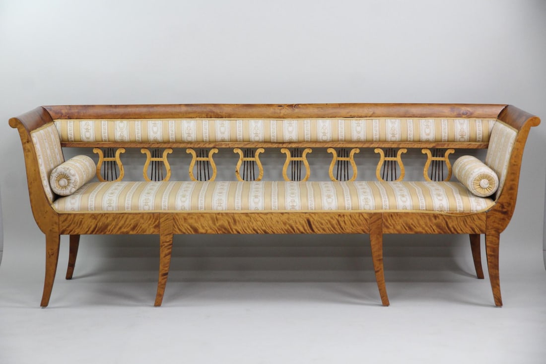 Swedish Empire Birch Sofa, Striped Floral Fabric (1 of 14)