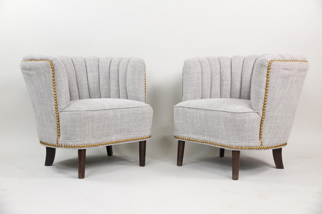 Pair of Danish Art Deco Channel Back Lounge Chairs (1 of 13)