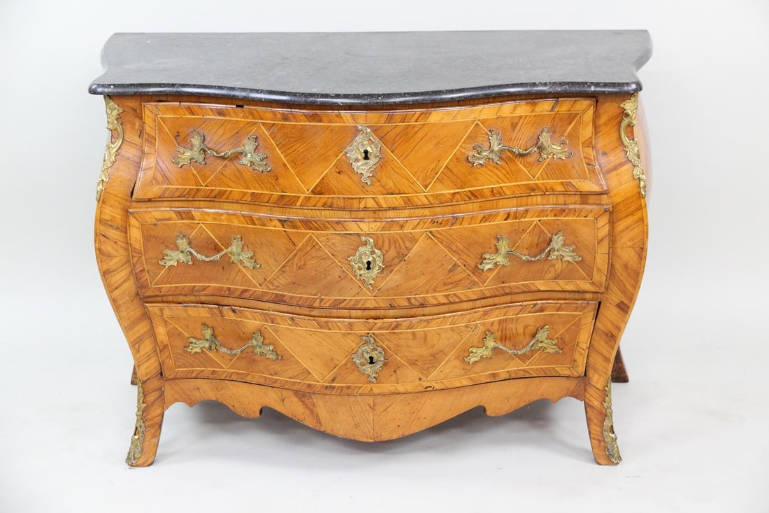 Swedish Rococo Gilt Bronze Mounted Parquetry Marble-Top Commode (1 of 15)