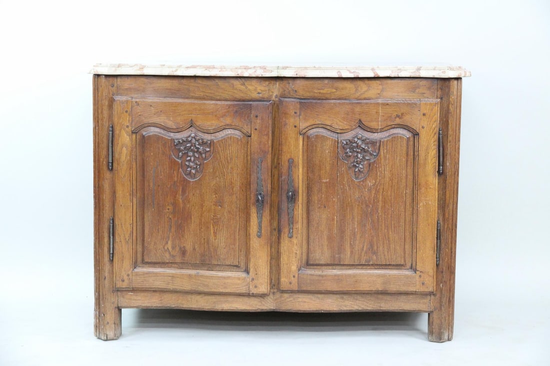 Rustic 18th C. Carved Marble Top Sideboard Cabinet (1 of 20)