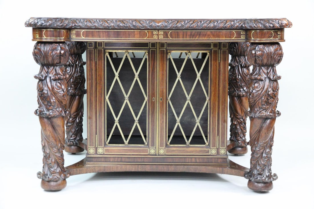 George IV Brass Inlaid Rosewood Library Table Folio Cabinet (1 of 20)