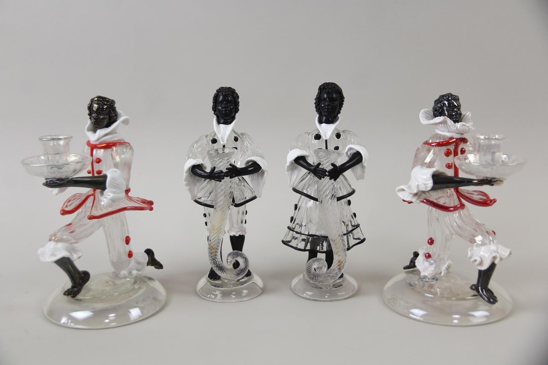 Lot of 2 Pairs of Venetian Murano Glass "Blackamoor" Figural Candle Holders (1 of 14)